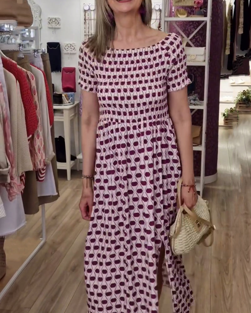 Elegant polka dot print slit dress casual dresses summer
