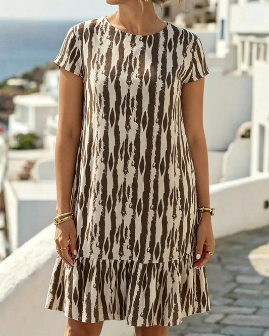 Round Neck Printed Short-Sleeve A-Line Dress casual dresses spring summer