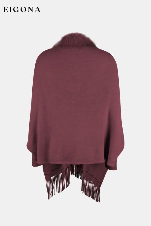 Fringe Open Front Long Sleeve Poncho clothes Drizzle Ship From Overseas sweaters
