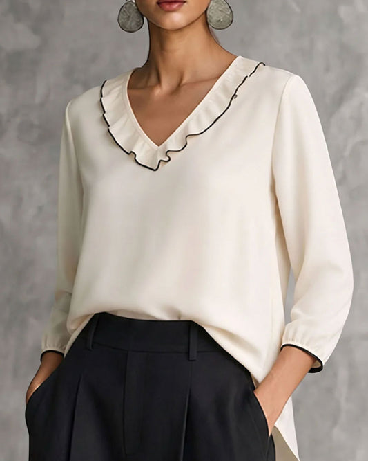 V-Neck Long Sleeve Blouse 2024 f/w blouses & shirts spring