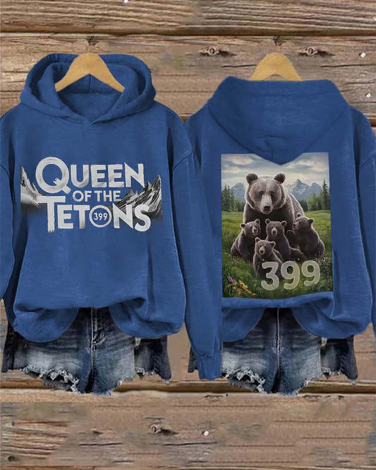 Women's Retro Grizzly 399 The Queen Of The Tetons 1996-2024 Print Hoodie 2024 f/w cute animals hoodies