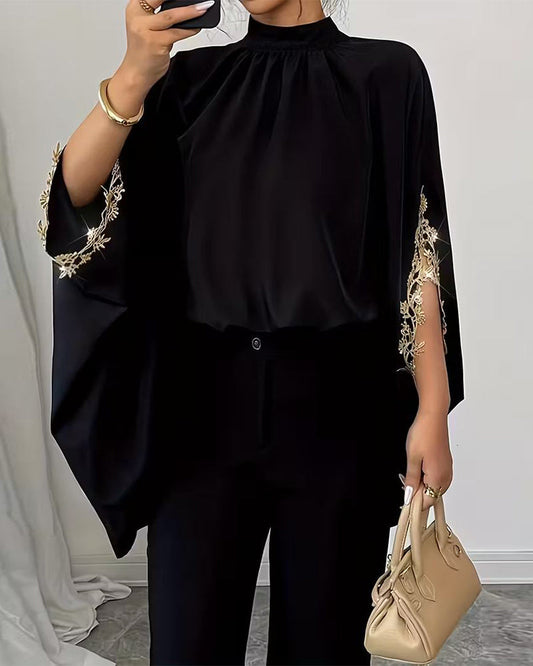 Stand Collar Elegant Patchwork Top