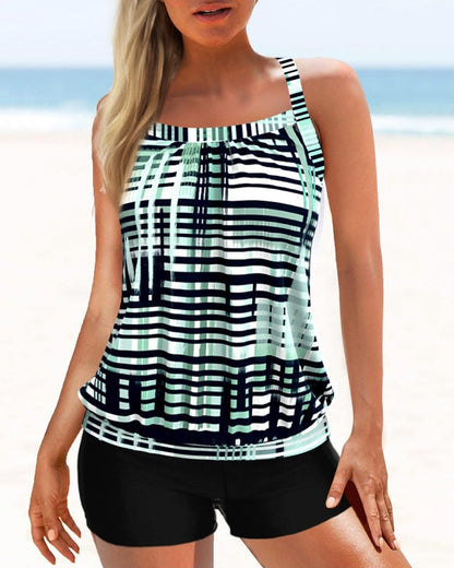 Conservative striped tankini swimsuit summer tankini