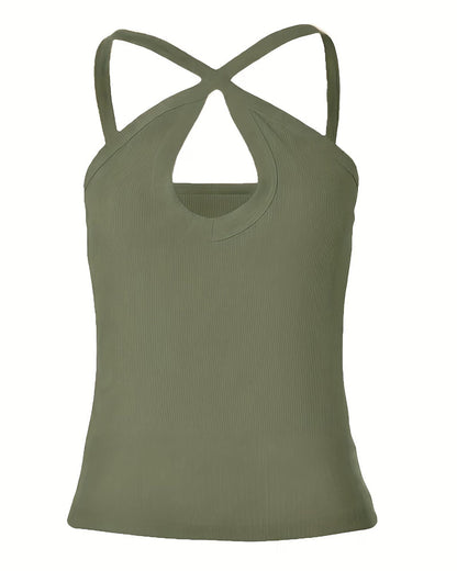Halter Neck Hollow Out Ribbed Cami Top