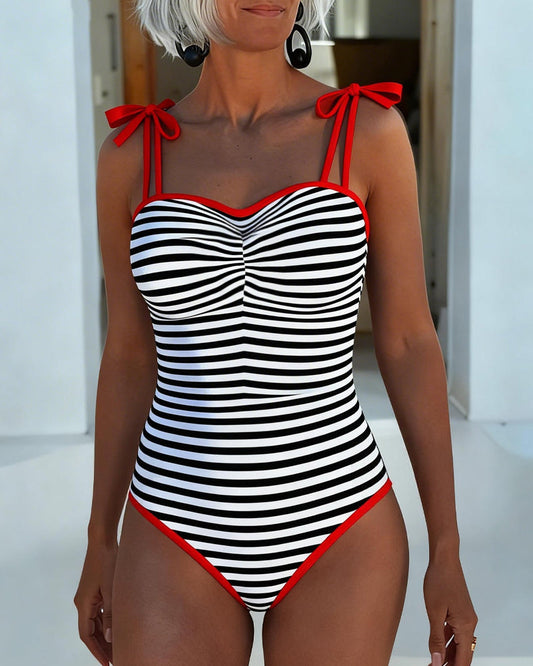 Striped Red Trim Halterneck One-Piece 2024 f/w one-piece spring summer