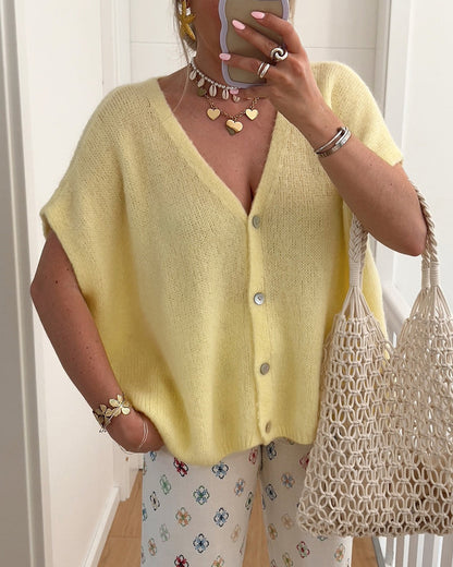 Sleeveless V-Neck Button-Front Sweater Cardigan