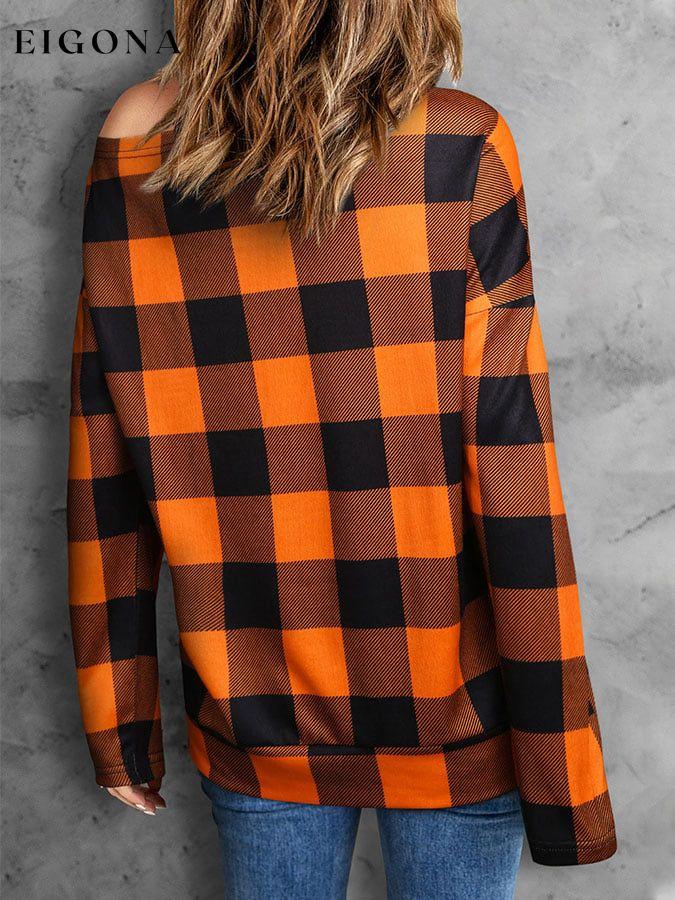 Casual Plaid Long Sleeve Top top tops