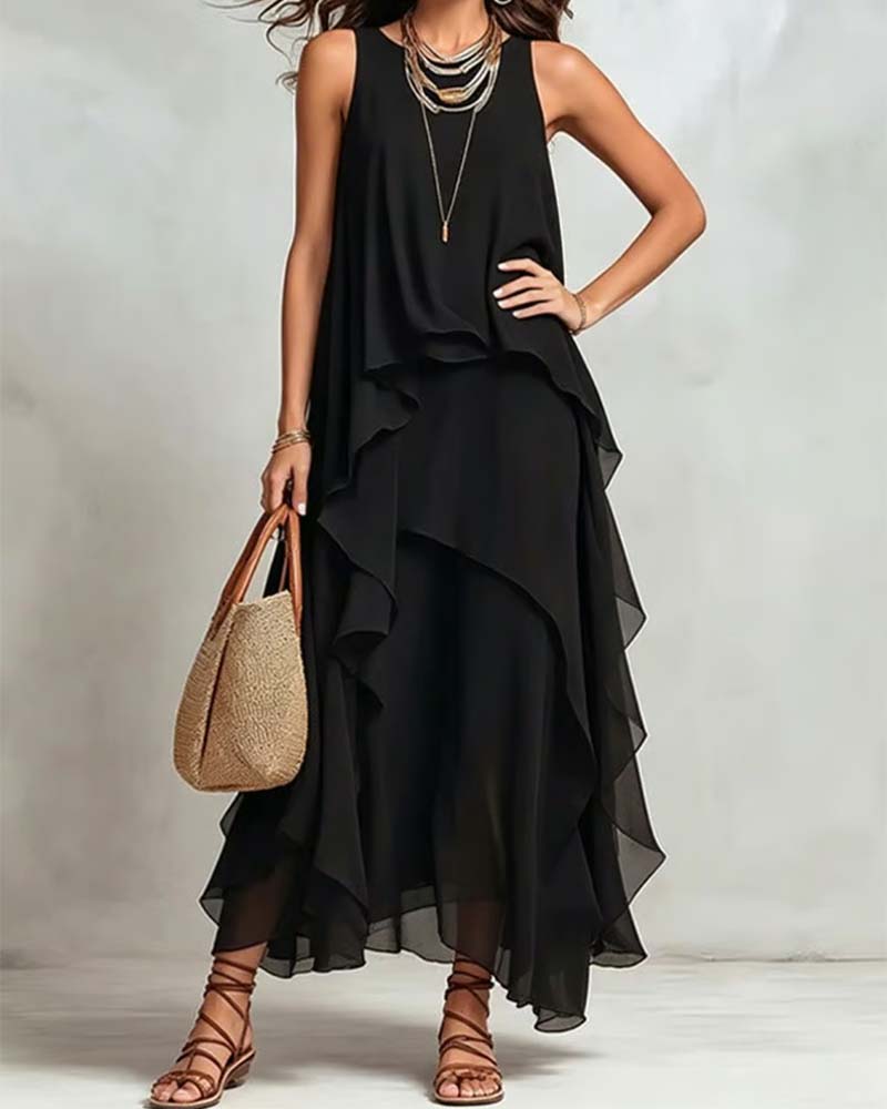 Crew Neck Sleeveless Chiffon Irregular Dress 2024 f/w spring summer