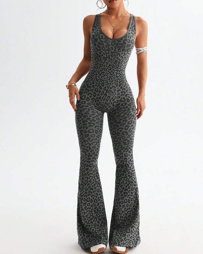 Leopard Print One-Piece Yoga Shapewear