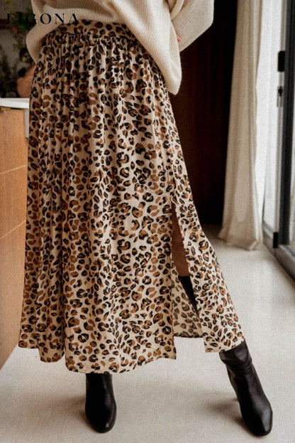 Animal Print High Waist Side Slit Long Skirt All In Stock bottoms clothes EDM Monthly Recomend Occasion Daily Print All Over Print Leopard Season Fall & Autumn Silhouette A-Line skirts Style Elegant