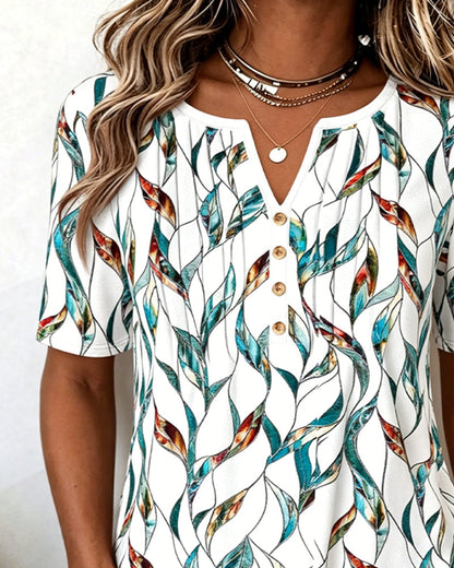 Petite V-Neck Botanical Print Blouse