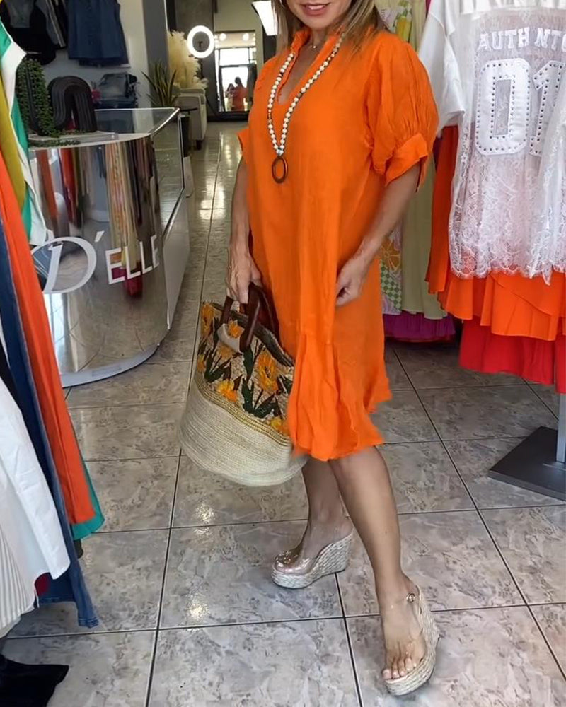 Abito casual a trapezio con maniche corte e revers