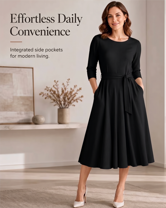 Long Sleeve Crew Neck A-Line Dress 2024 f/w casual dresses spring