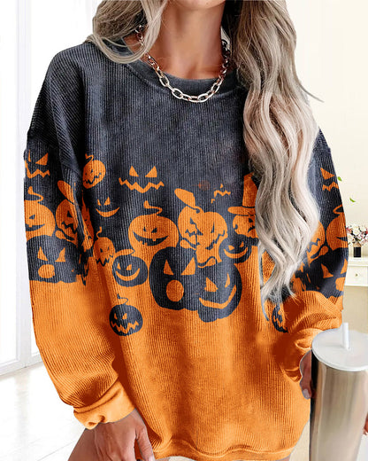 Ghost pumpkin print crew neck casual sweatshirt 2024 f/w halloween sweatshirts