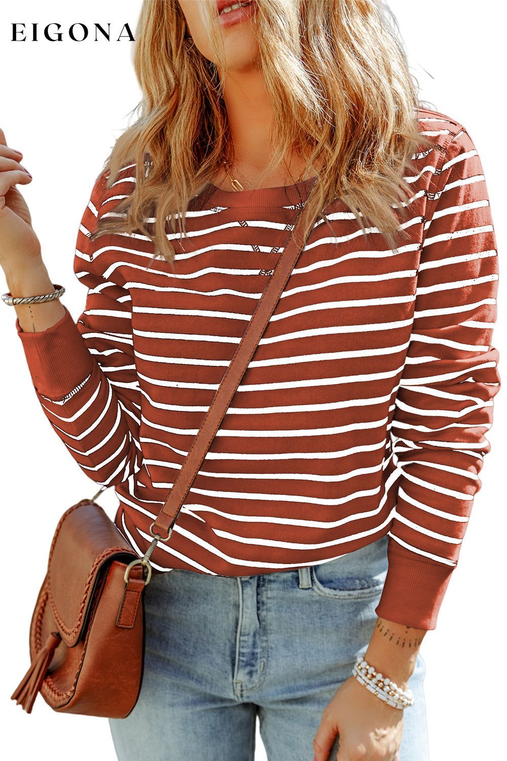 Striped Long Sleeve Round Neck Top clothes Ship From Overseas shirt SYNZ top trend