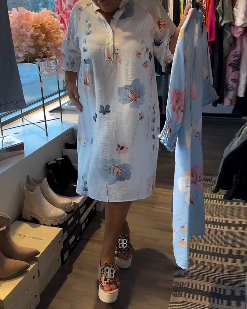 Stand Collar Lotus Short Sleeve Dress