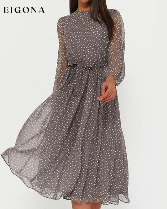 Elegant polka dot print dress Coffee 23BF casual dresses Clothes Dresses spring summer