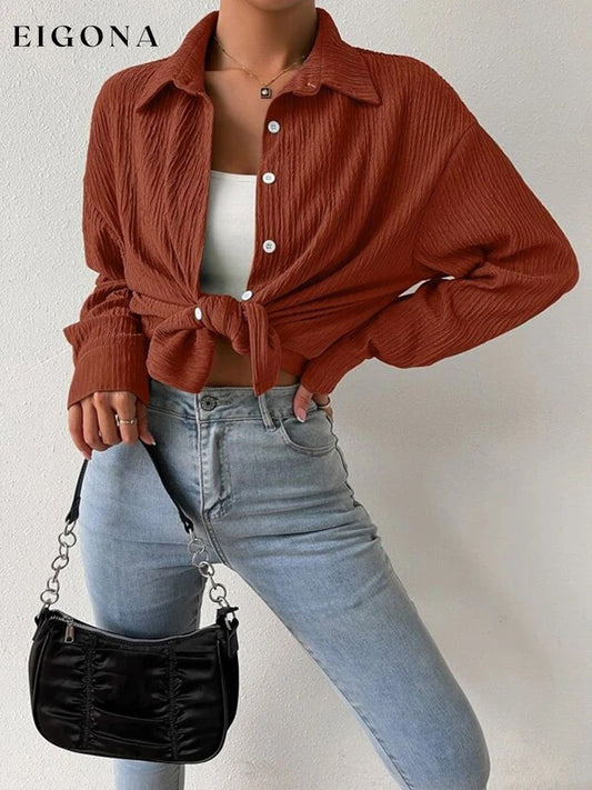 Textured Drop Shoulder Shirt Jacket Chestnut clothes jacket Ship From Overseas Shipping Delay 09/29/2023 - 10/03/2023 top trend Y@L@Y