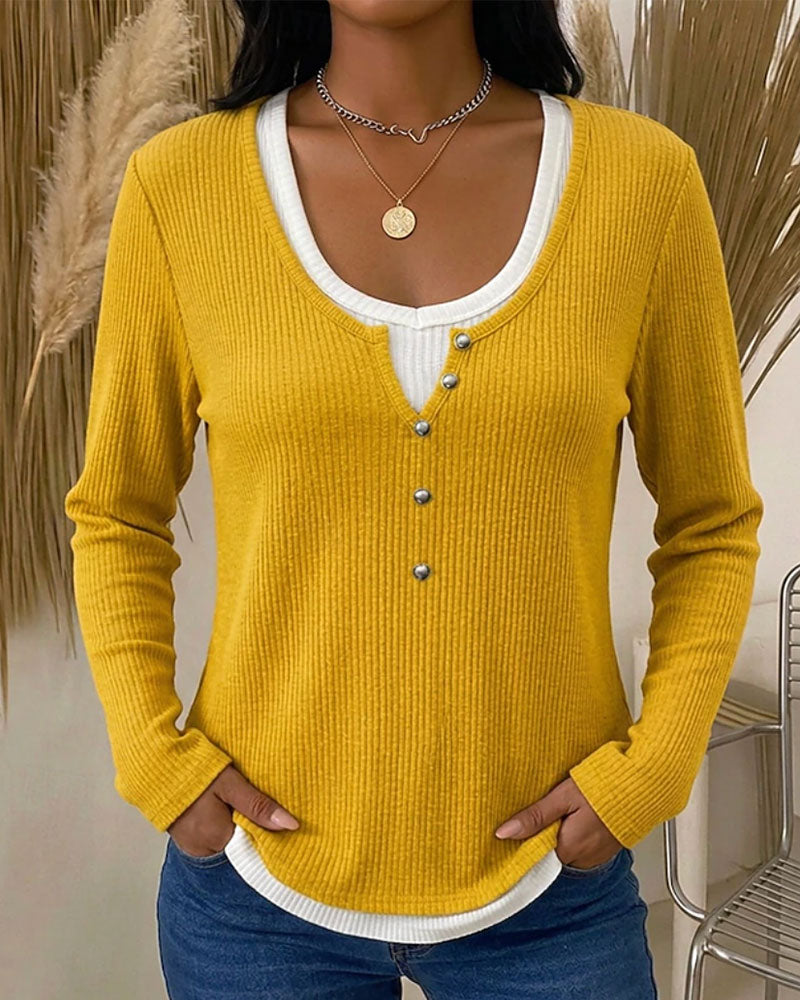 Fake Two-Piece Long Sleeve Fashion Top 2024 f/w tops