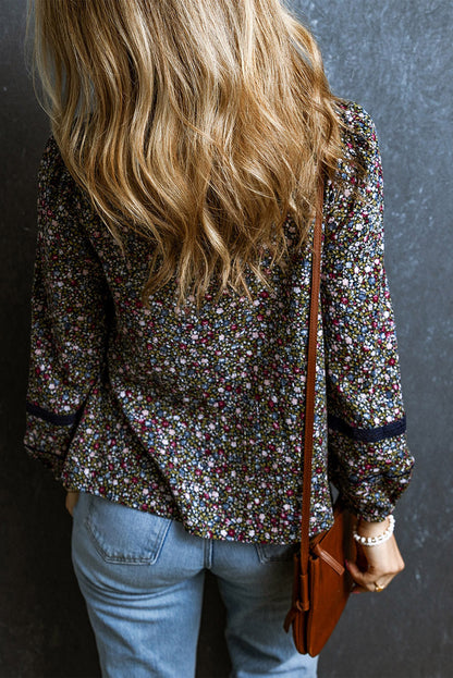 Multicolor Floral Print Puff Sleeve Blouse All In Stock clothes DL Chic DL Exclusive Fabric Lace long sleeve shirt long sleeve shirts long sleeve top long sleeve tops Occasion Daily Print Floral Season Spring shirt shirts Style Southern Belle top tops
