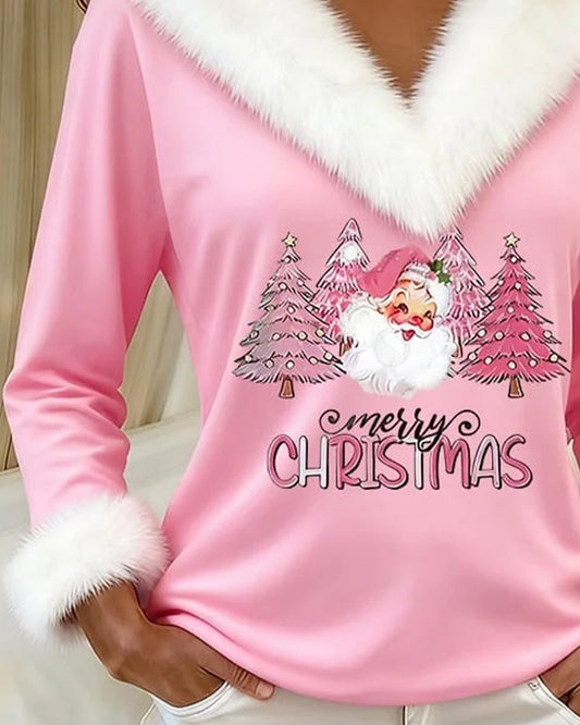 Large Fur Collar Printed Top