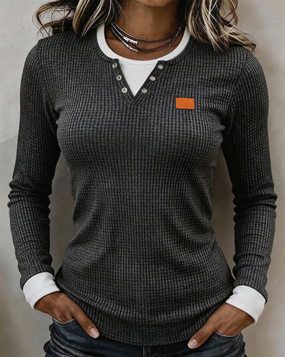 Faux Two-Piece Long Sleeve Top
