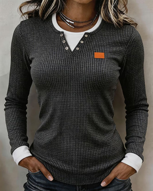 Faux Two-Piece Long Sleeve Top 2024 f/w blouses & shirts spring