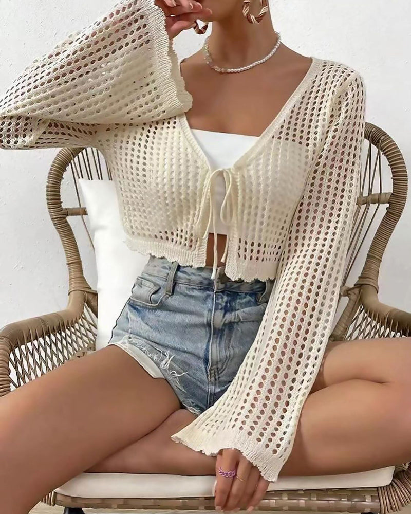Simple Solid Hollow Out Beach Cardigan