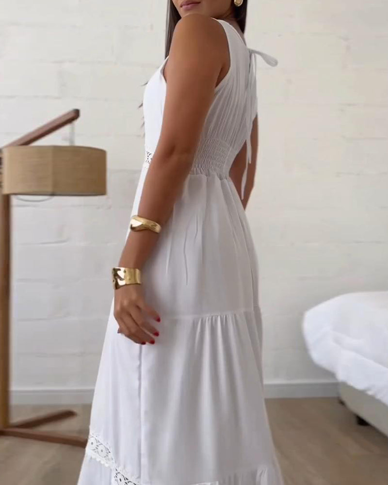 Solid Color Patchwork Sleeveless Elegant Dress