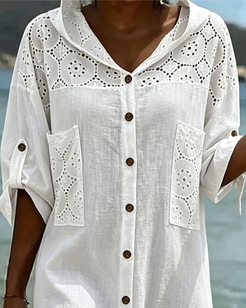 Cut-Out Hooded Shirt Dress
