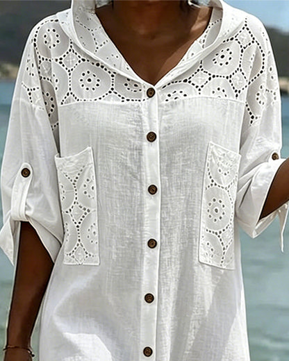 Cut-Out Hooded Shirt Dress