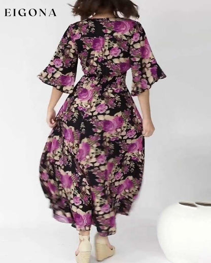 Floral Print V Neck Maxi Dress casual dresses spring summer vacation dresses