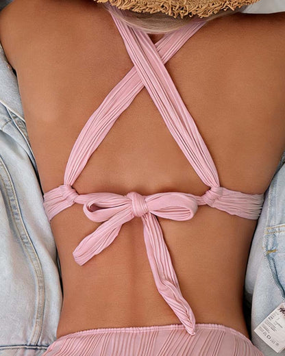 Textured Halter Neck Bikinis