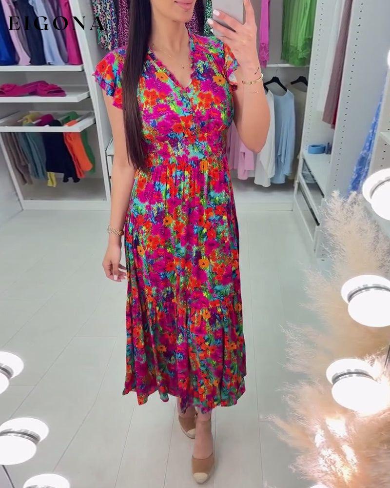 Colorful floral print V-neck elegant dress casual dresses summer