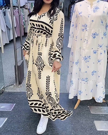 Abito con scollo a V e maniche a lanterna