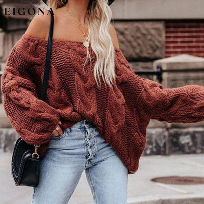 Women's loose knitted sweaters European and American round neck fashionable pullover sweaters Dark Red clothes sweater sweaters top Tops
