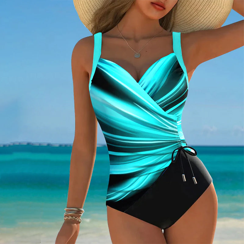 One-Piece Contrast Color Lace-Up Swimsuit