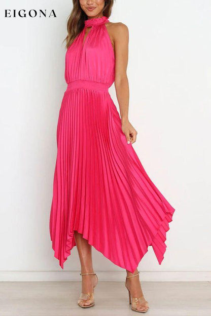 Women's Dress, folded solid color sleeveless halterneck V-neck irregular midi dress Rose clothes dress dresses halter dress maxi dress midi dress