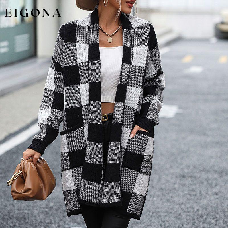 Casual Plaid Knitted Cardigan Black best Best Sellings cardigan cardigans clothes Sale tops Topseller