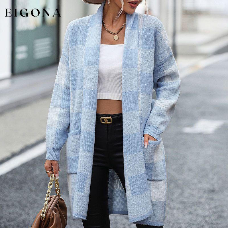 Casual Plaid Knitted Cardigan Blue best Best Sellings cardigan cardigans clothes Sale tops Topseller