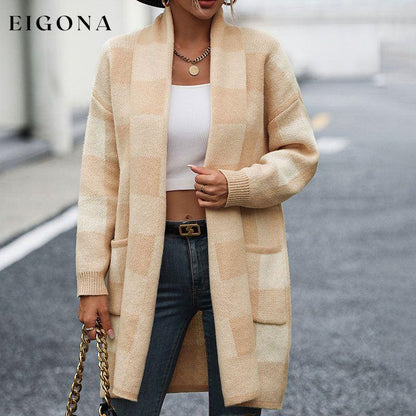 Casual Plaid Knitted Cardigan Apricot best Best Sellings cardigan cardigans clothes Sale tops Topseller