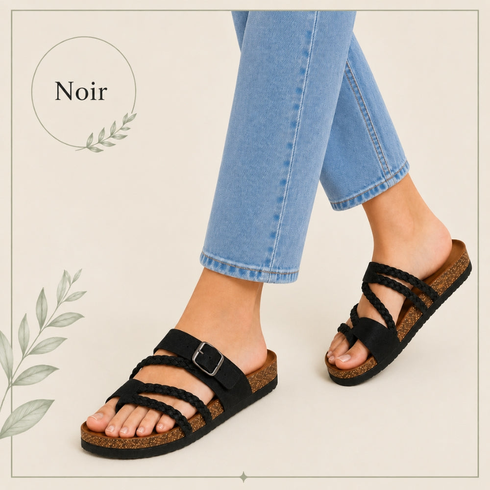 Tressée | Orthopedic Woven Leather Mules Cork Sole Comfortable Summer Black boho shoes women comfortable summer shoes cork sole shoes orthopedic mules woven leather sandals