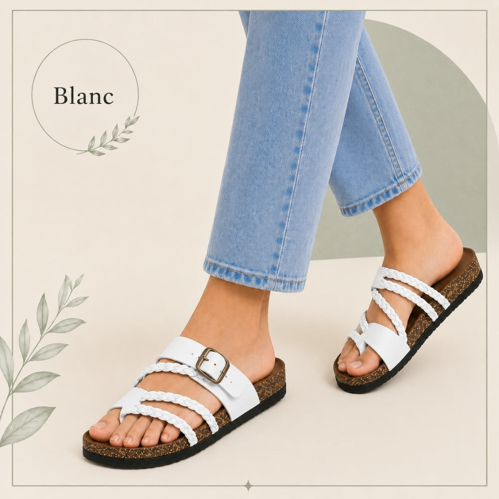 Tressée | Orthopedic Woven Leather Mules Cork Sole Comfortable Summer White boho shoes women comfortable summer shoes cork sole shoes orthopedic mules woven leather sandals