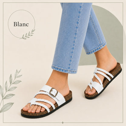 Tressée | Orthopedic Woven Leather Mules Cork Sole Comfortable Summer White boho shoes women comfortable summer shoes cork sole shoes orthopedic mules woven leather sandals