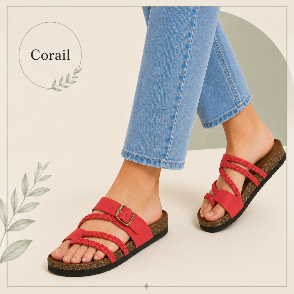 Tressée | Orthopedic Woven Leather Mules Cork Sole Comfortable Summer Coral boho shoes women comfortable summer shoes cork sole shoes orthopedic mules woven leather sandals
