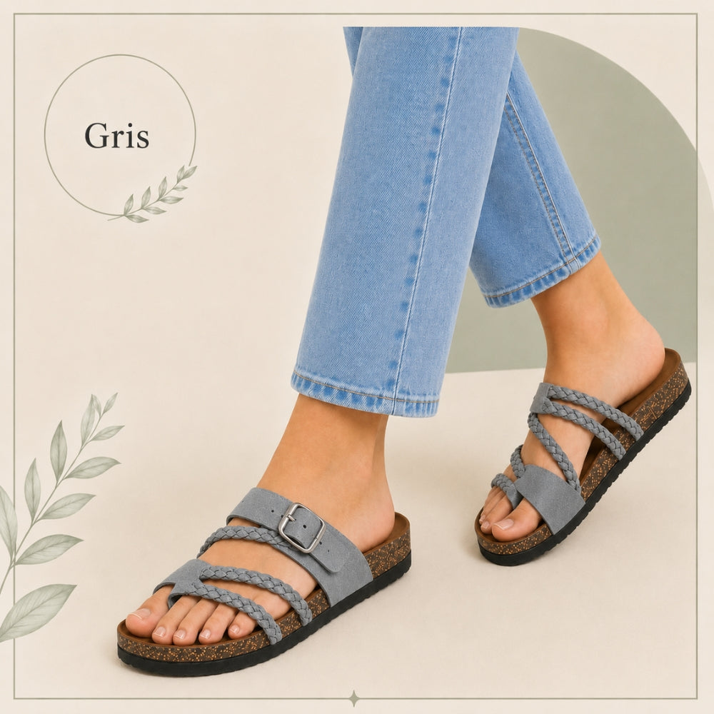 Tressée | Orthopedic Woven Leather Mules Cork Sole Comfortable Summer Grey boho shoes women comfortable summer shoes cork sole shoes orthopedic mules woven leather sandals