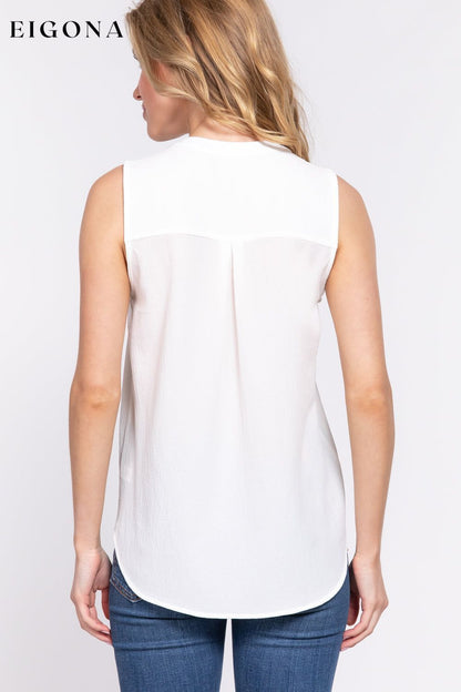 Sleeveless Henley Neck Woven Top APPAREL CCPRODUCTS clothes NEW ARRIVALS Off White shirt shirts top TOPS