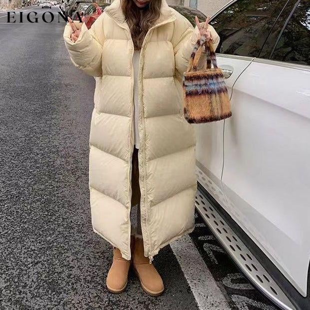 Women's extra long loose warm down puffer coat jacket Cream clothes Jackets & Coats Outerwear
