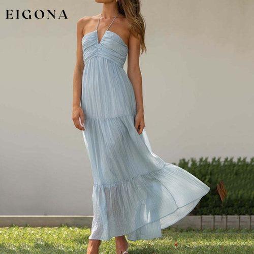 Off Shoulder Halter Long Dress Sky Blue Arm clothes dress dresses Hair Joint One-piece garment Shoulder Wedding dress