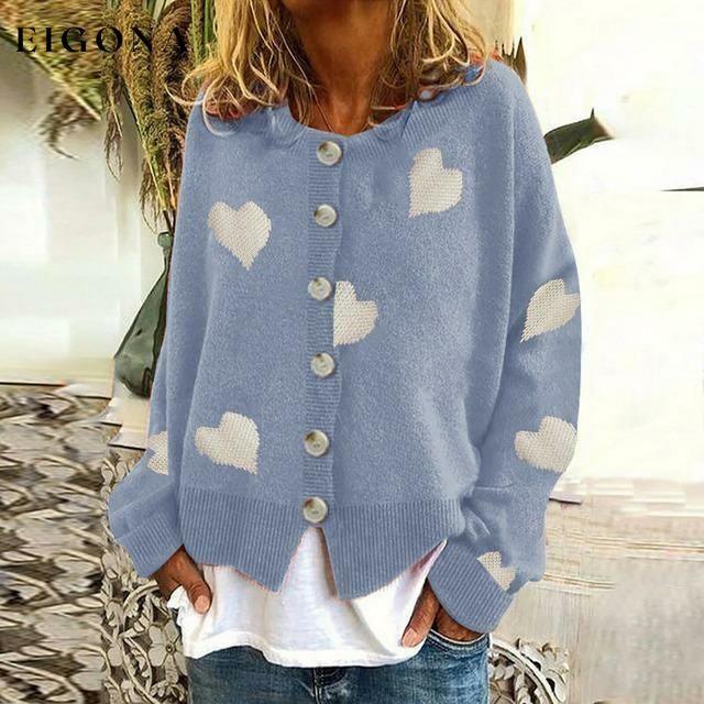 Heart Print Knitted Cardigan Sky Blue Best Sellings cardigan cardigans clothes Plus Size Sale tops Topseller